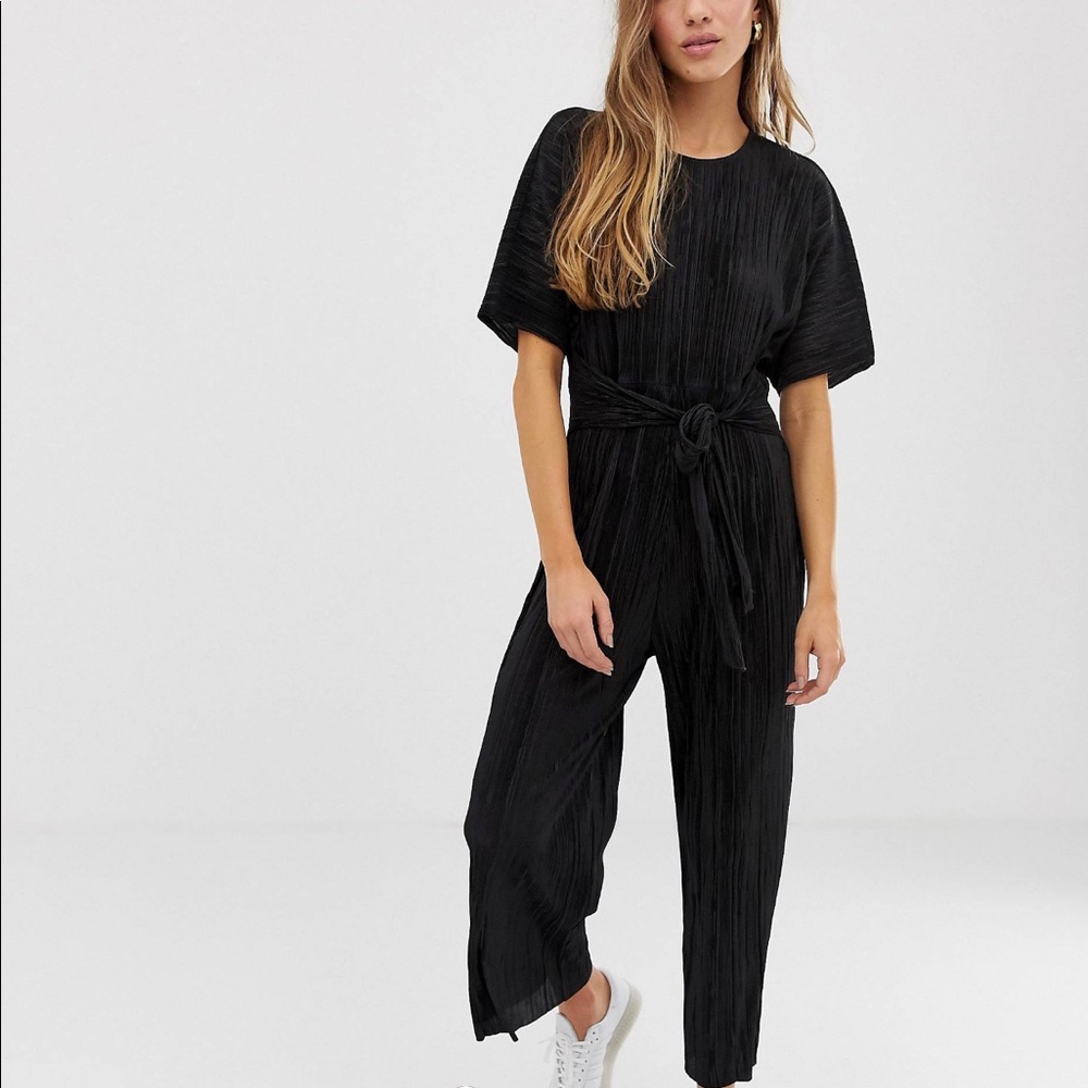 ASOS Plisse Tie Front Culotte Jumpsuit